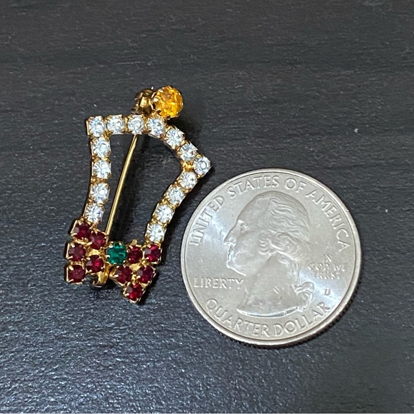 Vintage Unsigned Rhinestones Christmas Bell Brooch - Picture 4 of 9